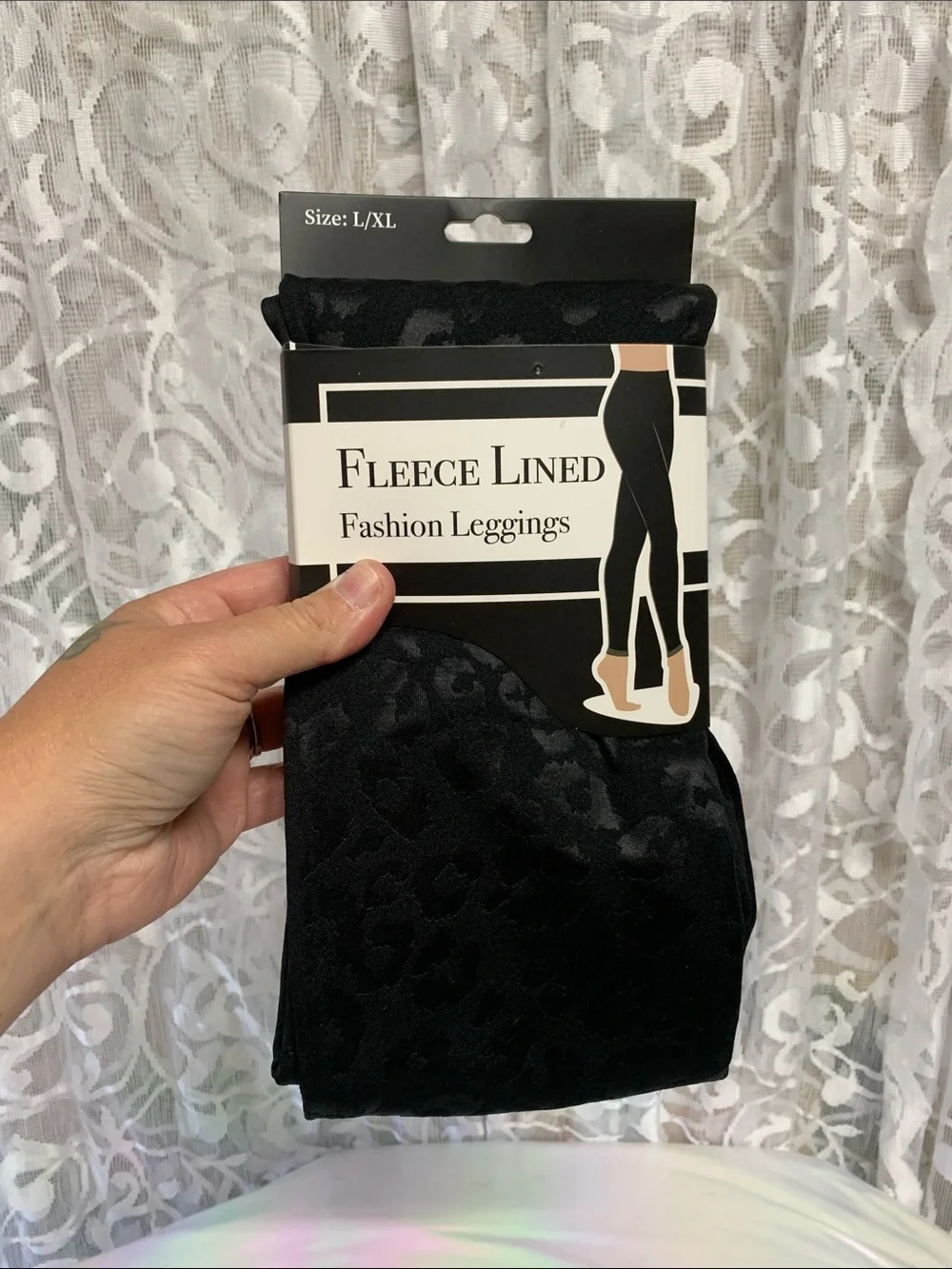 Fleece Lined Black Fashion Leggings - Women's Cozy Winter Tights